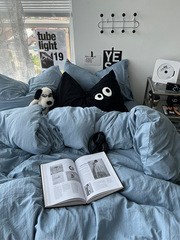 Minimalist Knit Washed Cotton Soft Pleated Four-Piece Set Instagram Solid Color Comforter Sheet Set Dorm Three-Piece Bedspread Bed Skirt Style