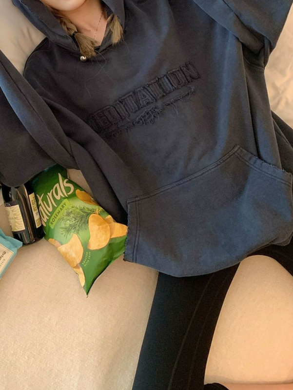 欧阳贴布刺绣连帽卫衣女秋季设计感小众慵懒宽松美式复古上衣|undefined