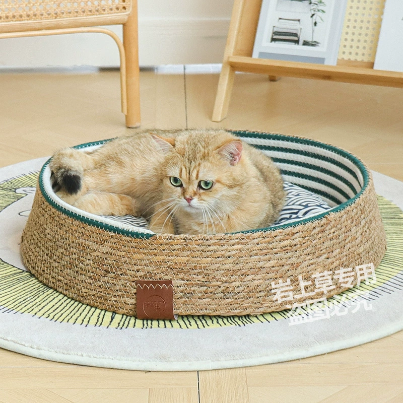 Кошачье гнездо из ротанга, универсальный коврик для гнезда для домашних животных на все времена года, устойчивый к царапинам кошачий домик в японском стиле, дышащий, удобный, моющийся и не проливает крошки.