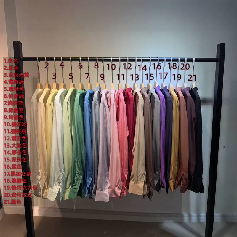 Many colors available, EQ double-pocket classic style, double crepe 03 sand-washed soft long-sleeve silk shirt for summer 106