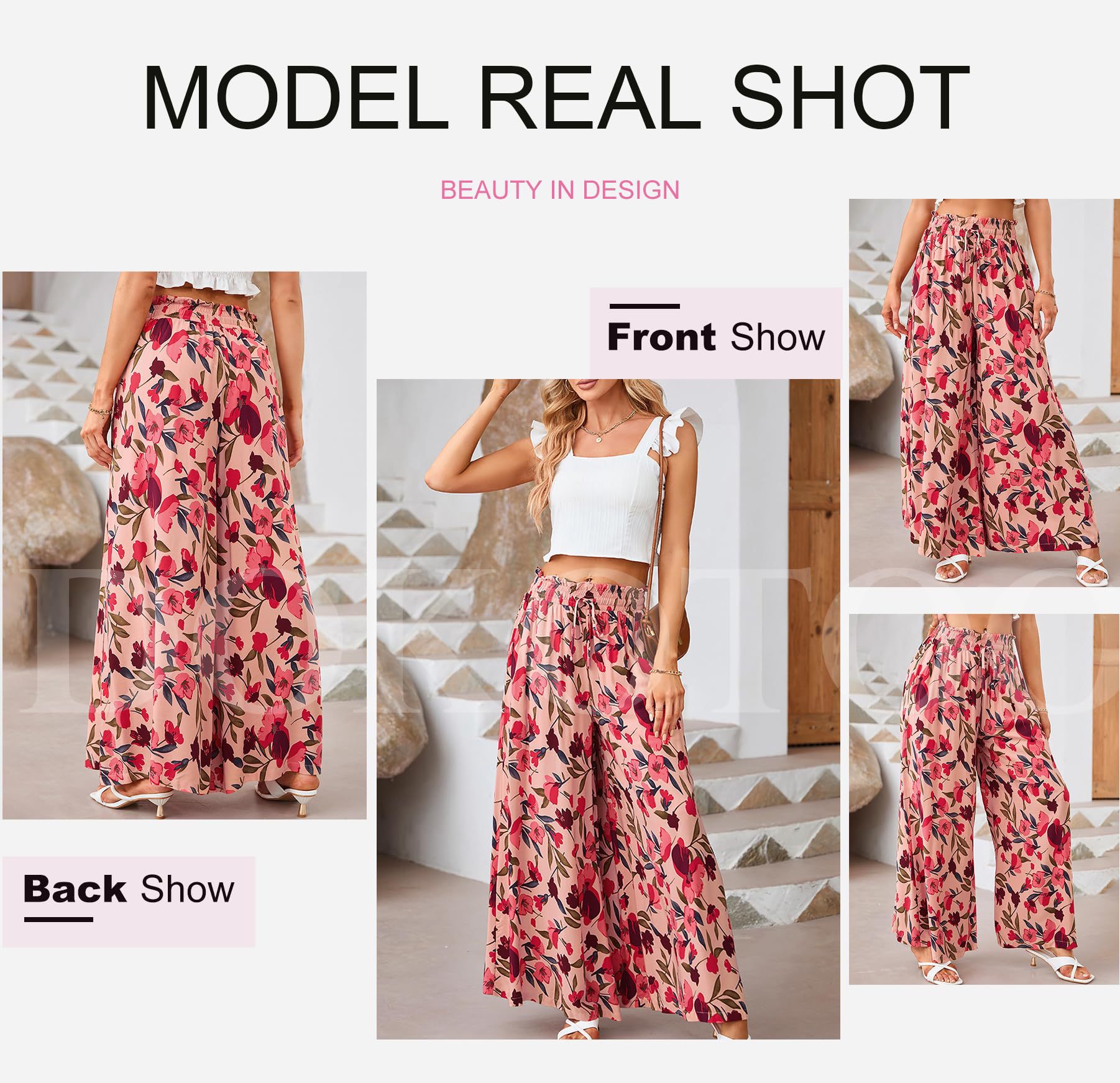 354g Weight Full Length Pants Length Spandex, Polyester Fabric Type High Waist Waist Line Casual Pants Pants Type Holiday, Daily Occasion Loose Fit Type Flower Pattern Summer Season Women's Gender Casual Style Women's Holiday Daily Casual Flower Full Length Casual Pants 1