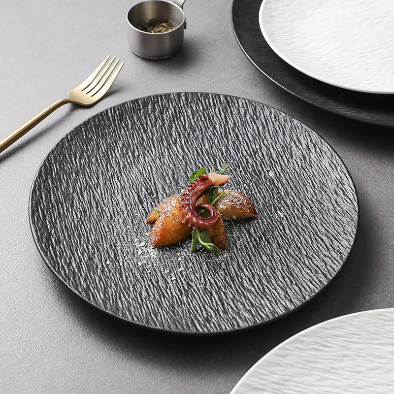 Scandinavian Rock Pattern Ceramic Shallow Plate Western Food Large Steak Plate Pasta Salad Plate Household Tableware Breakfast Disc