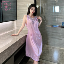 霂恋性感加大加肥无袖睡裙夏季韩版家居服吊带蕾丝情趣内衣跨境