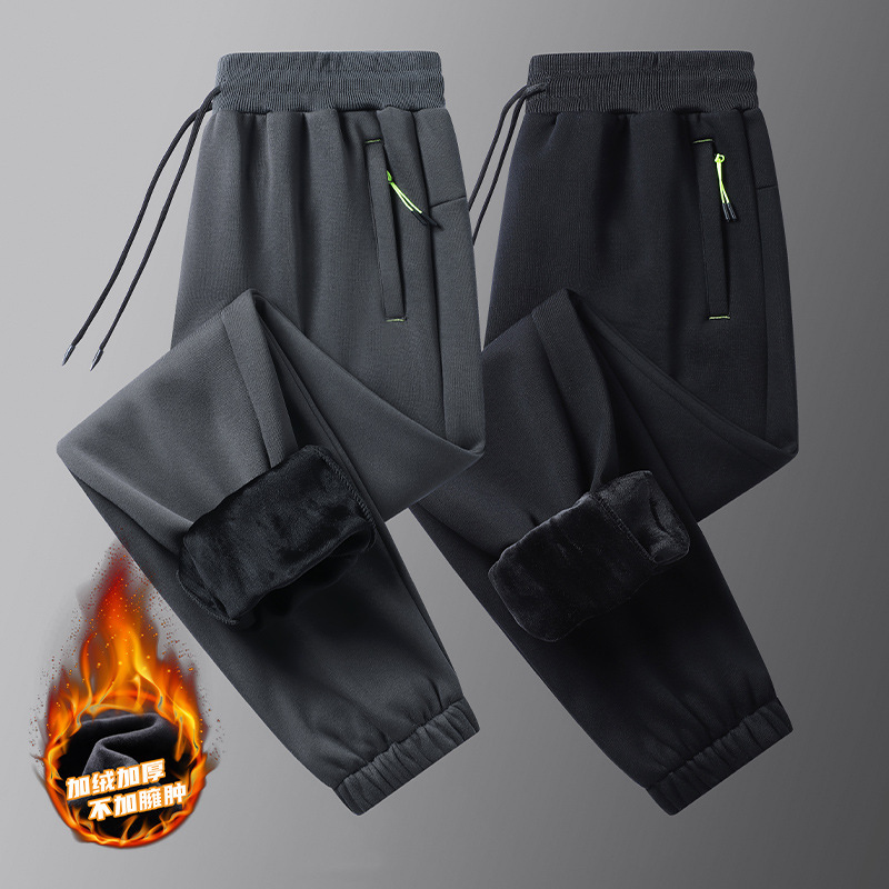 M-8Xl Cotton Men's Casual Pants Straight Spring, Autumn and Winter Sports Pants Sweatpants Fleece-Lined Thickeneding Warm Men's Loose