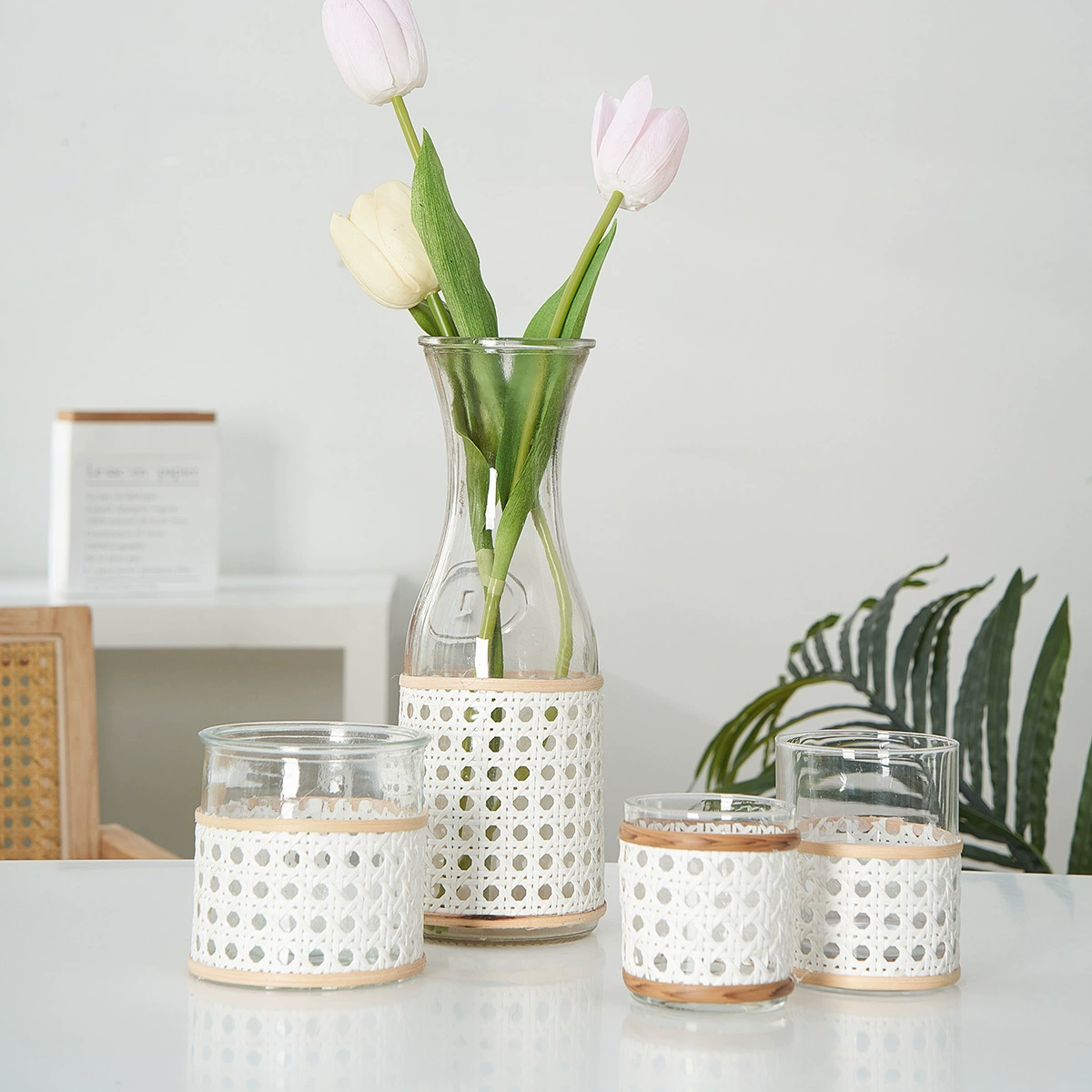 Тканый ротанг ручной работы стеклянная бутылка крышка мебель для гостиной столешницы украшения японский стиль стекла декоративный защитный чехол