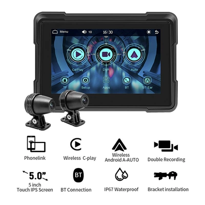 Motorcycle Carplay driving recorder 5 inch AHD front and rear dual camera recorder portable waterproof PND