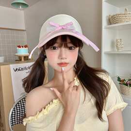 蝴蝶结蕾丝防晒空顶帽女夏季2025新款休闲百搭防晒防紫外线遮阳帽