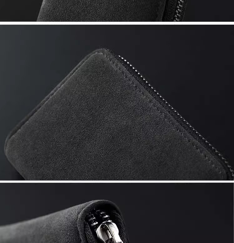 Solid Color Pattern Unisex Solid Color Leather Suede Zipper Card Holder