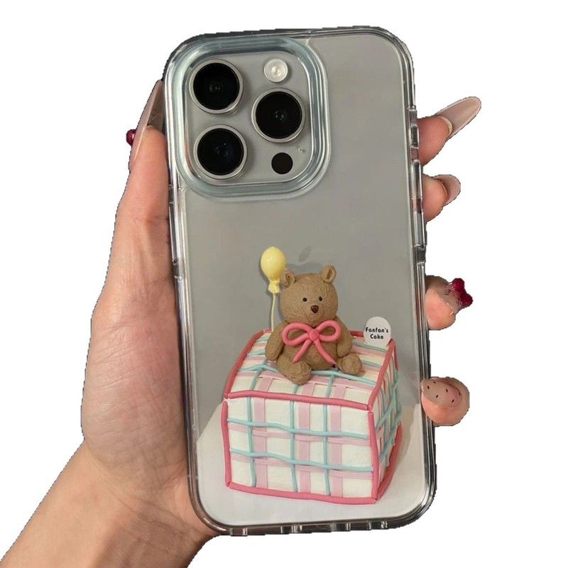 ギフト用の小さなクマのiPhoneケース、17pro、16promax、15、漫画風透明アクリルハードケース、13対応、かわいい|undefined