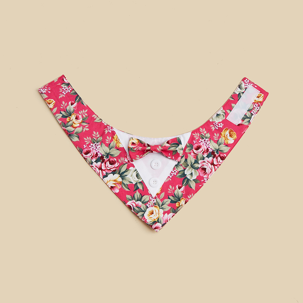 TANPOPO Traje de flores nuevo transfronterizo Toalla de saliva para mascotas Toalla triangular para mascotas Velcro Bufanda para perros