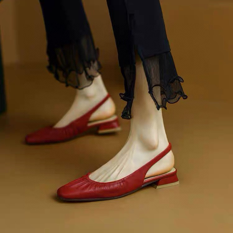 Bargain! 2025 Model, Full Leather Inside and Out, 3cm Closed-Toe Backless Sandals, All-Season Ballet Shoes for Women