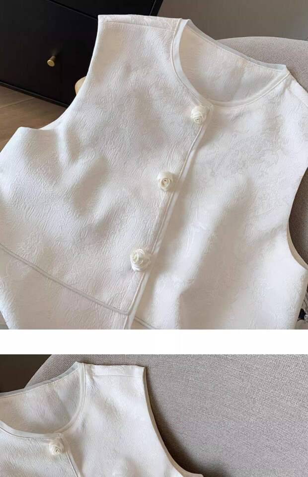 Áo ghi lê nữ dáng cardigan không tay họa tiết hoa jacquard, dài áo 50–65 cm — màu đen chi tiết 17