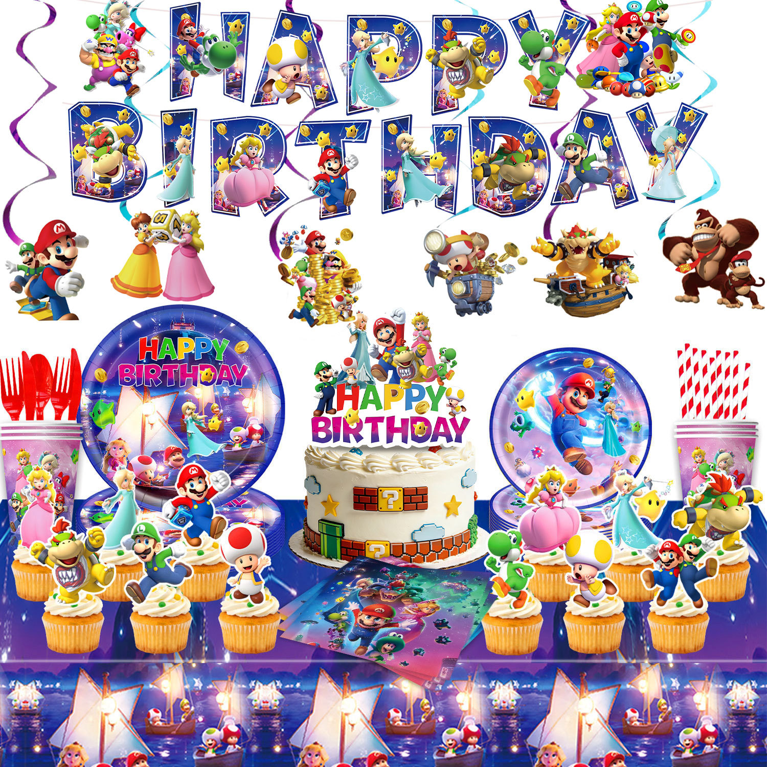 Cross Border Galaxy Mario Party Supplies Set Mario Princess Birthday…