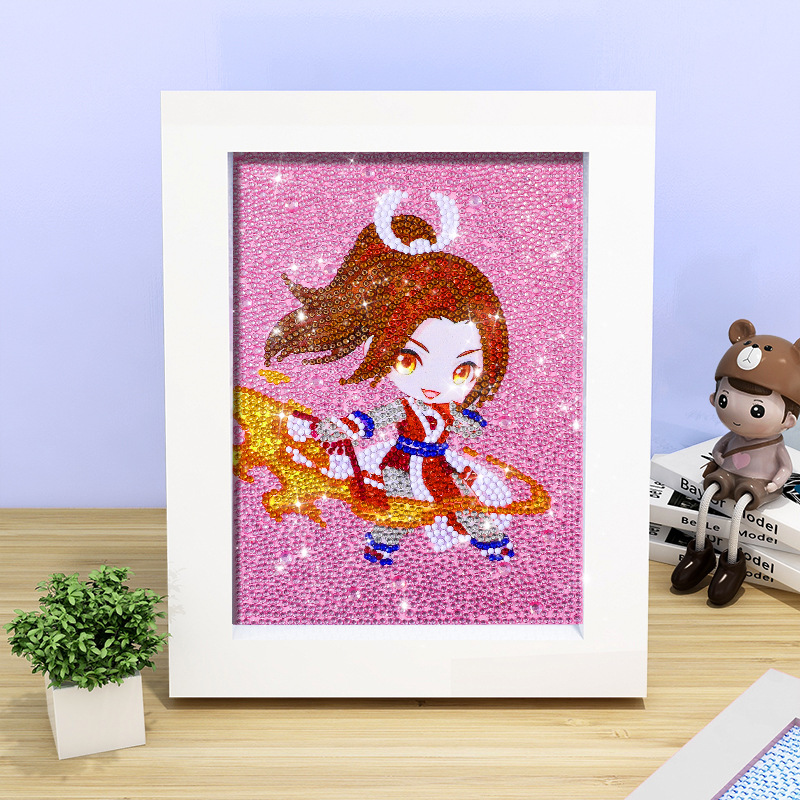 Pintura de diamante DIY con marco de fotos para enviar lleno de diamantes y pintura de diamantes para hacer pintura al óleo de dibujos animados educativos para niños 2024 ladrillo pegajoso y diamantes brillantes