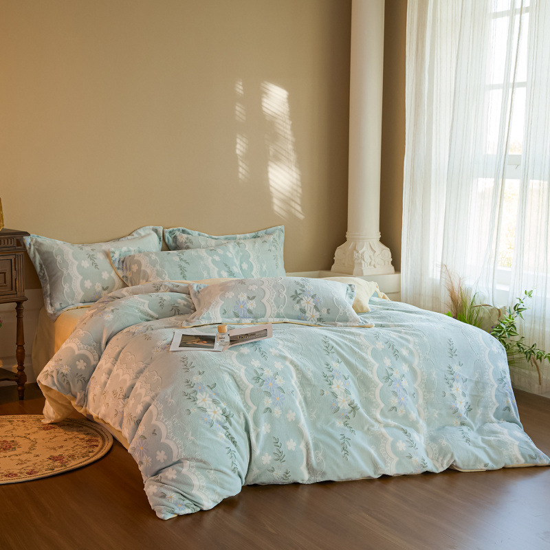A clase 230g tallado felpa leche felpa cuatro piezas cubre edredón bebé invierno y otoño calentamiento cama cuatro piezas