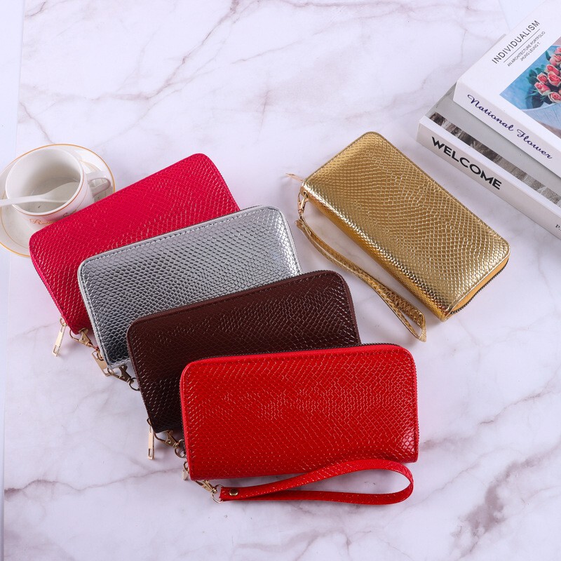 Wallet Women's Long Single Zipper Wholesale Hand-Held Large-Capacity Snakeskin Pattern Pure Color K-Style Card Ins Women's Wallet Wallet Women's Long Single Zipper Wholesale Hand-Held Large-Capacity Snakeskin Pattern Pure Color K-Style Card Ins Women's Wallet