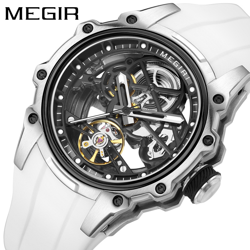 Megir Popular Barrel Round Men's Watch Steel Case Fully Cut Out Automatic Mechanical Watch Men's Watch 2243g
