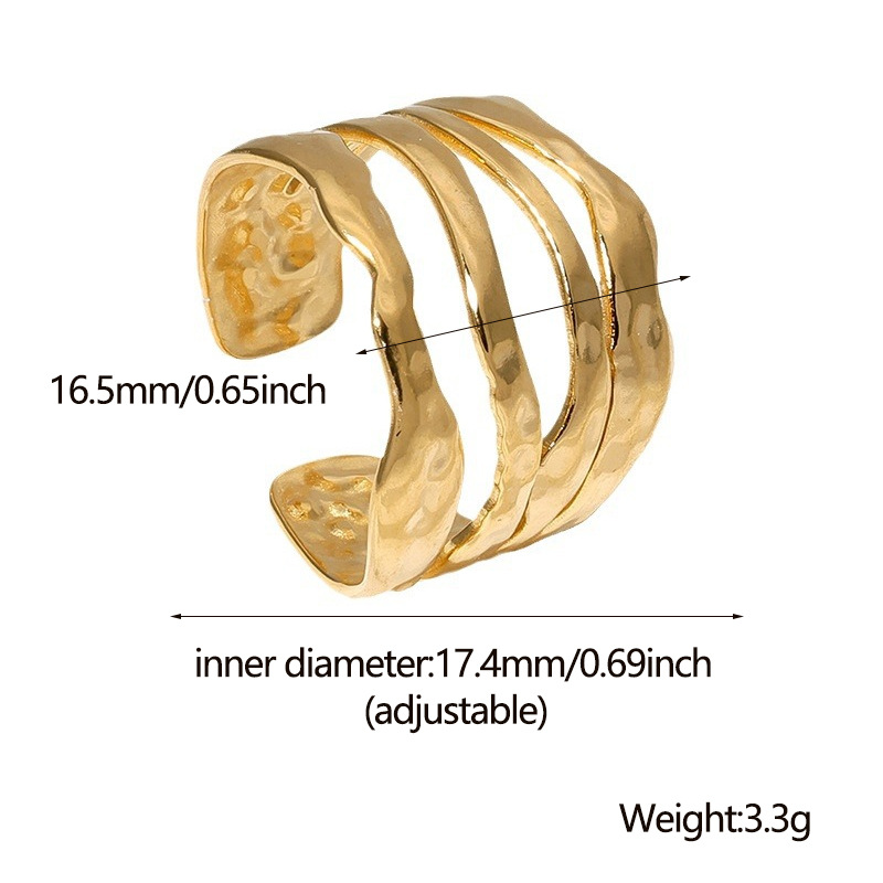 4g Weight 0.03µm-0.05µm Gold Plating Thickness PVD Coated Gold Plating Process Real Gold Plated Plating Material PVD Coated Real Gold Plated 18K Gold Geometric 304 Stainless Steel Retro Roman Style Waterproof Non Tarnish Open Rings