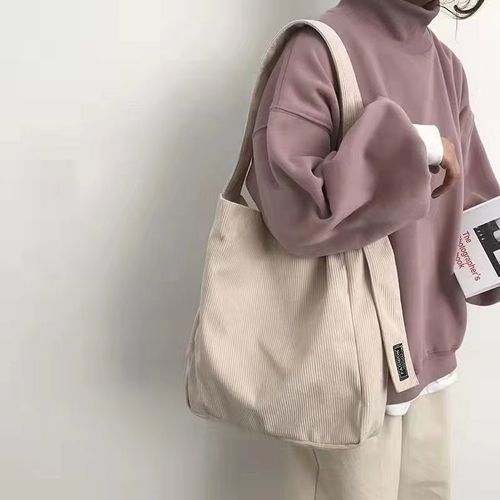 Autumn and Winter Canvas Bag Retro Corduroy Single-Shoulder Bag Large Capacity Student School Bag Versatile Striped Crossbody Bag
