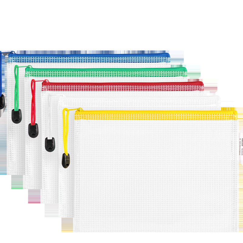 Bolsa de archivo de malla de poder a5 bolsa de cremallera impermeable bolsa de examen transparente bolsa de almacenamiento de estudiantes papel de examen bolsa de mano