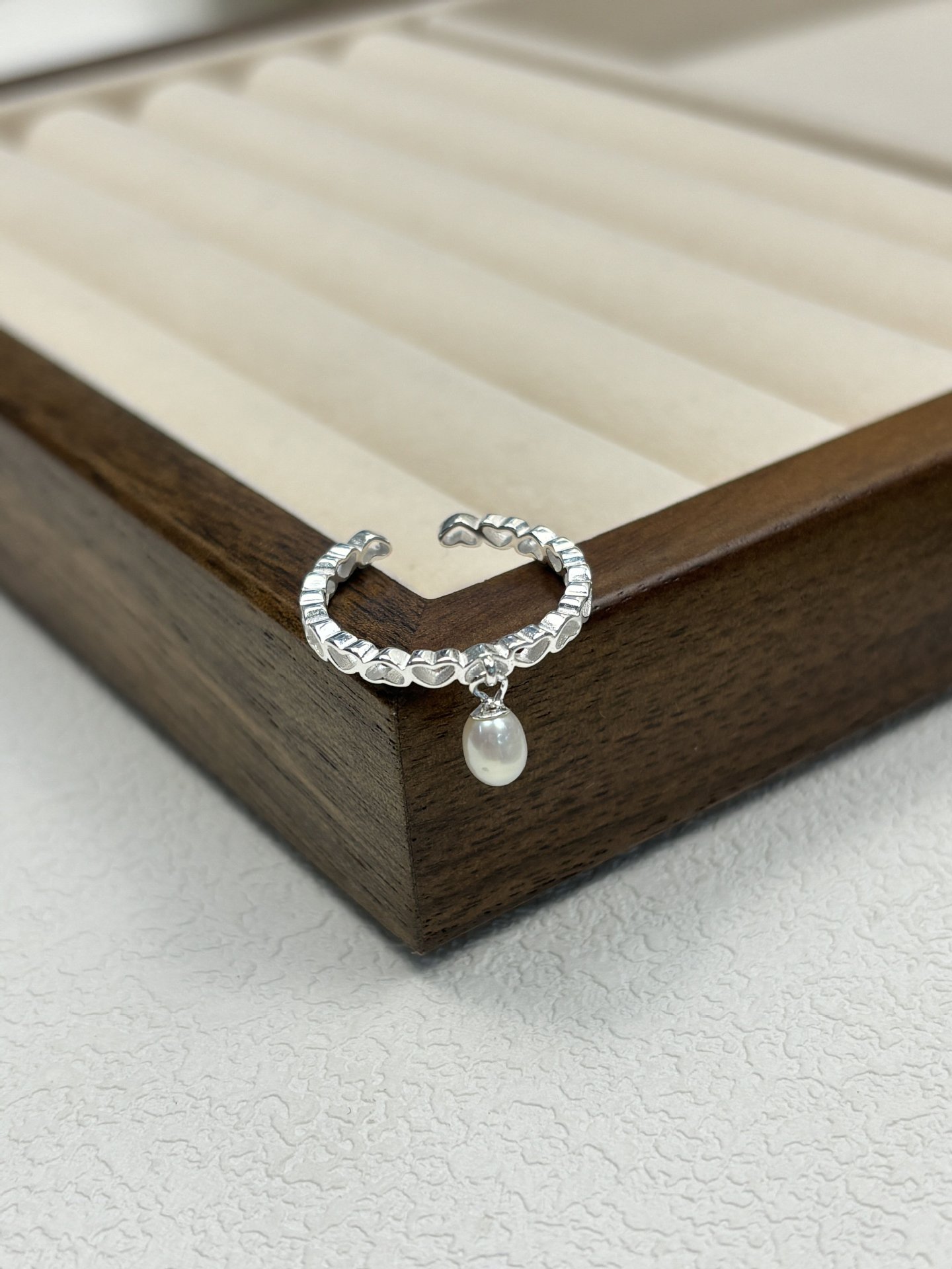 Adjustable Ring Size 925 Sterling Silver Freshwater Pearl Heart Shape Open Rings