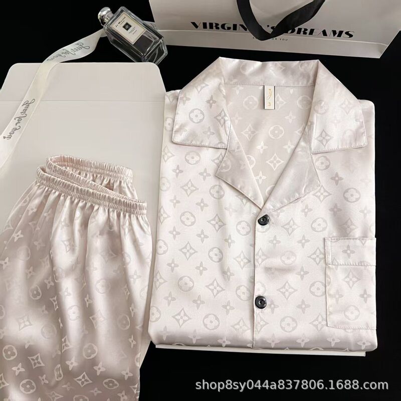 Men's Summer Pajamas Ice Silk Short-Sleeve Shorts Cardigan Loungewear 2026 New Summer Thin Set Cross-Border