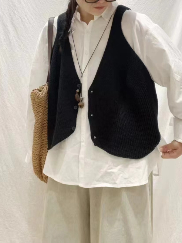 古咖服饰秋季新款文艺针织马甲女式韩版纯色外搭开衫无袖马夹上衣|undefined