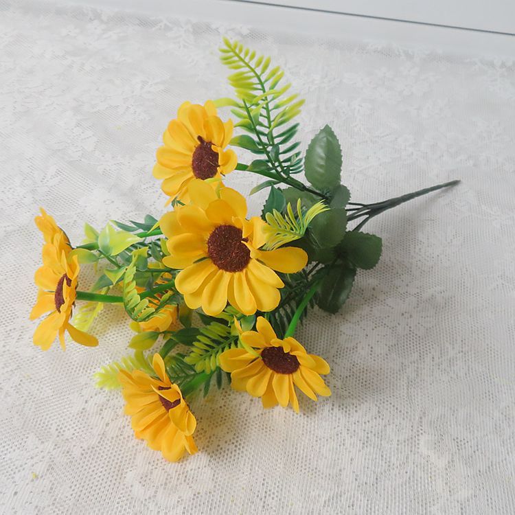 Flor de margarita artificial con 7 cabezas, margarita africana, flor de seda de manzanilla, arreglo floral decorativo de crisantemo, ramo artificial.