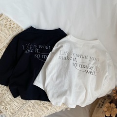 GL-kids韓版春夏新品兒童後背字母水洗親膚基礎長袖T恤中性款上衣