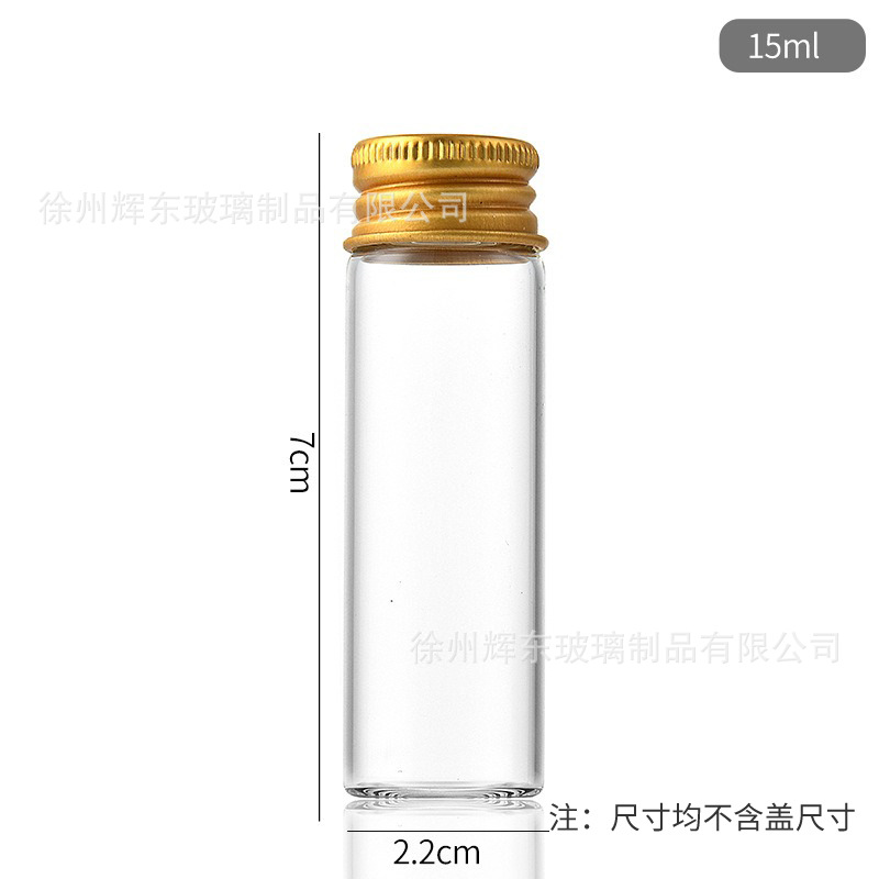 22mm de diámetro rosca de aluminio de oro tapa de alta borosilicona botella de vidrio transparente botella de deseos botella de cordyceps botella de cañón