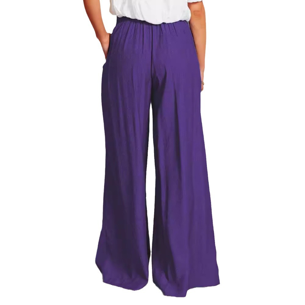 thumbnail image 4 of Pantalones casuales de primavera y verano para mujer, pantalones de pierna ancha de color sólido de talla grande, pantalones de mujer, ropa, 4 of 6