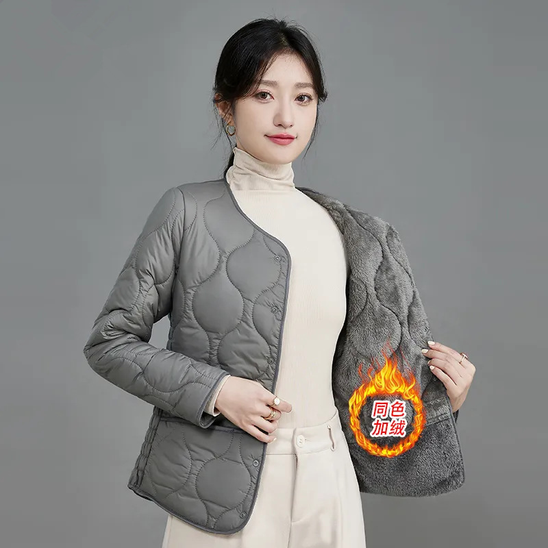 工場卸売 2025 女性のベルベット肥厚綿ライナースリムフィット防寒暖かい中高年ジャケット|undefined