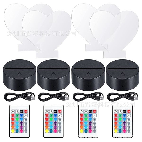 Transfronterizo nuevo exótico 3D luz de la noche titular USB Toque control Remoto colorido luz de la noche lámpara de mesa de acrílico combinación base