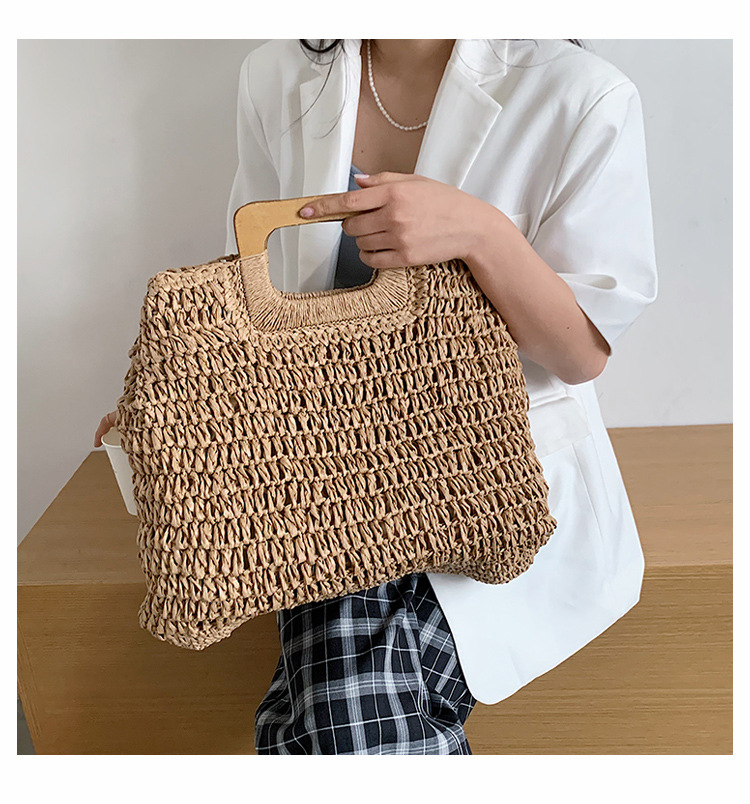567g Weight Zipper Closure Type Top Handle Strap Type Straw Bag Bags Type Holiday Occasion Straw Material Solid Color Pattern All Seasons Season Women's Gender Vacation Style Oval Shape Khaki, Beige Color Large Size Large Straw Straw Bag Shoulder Bags 7