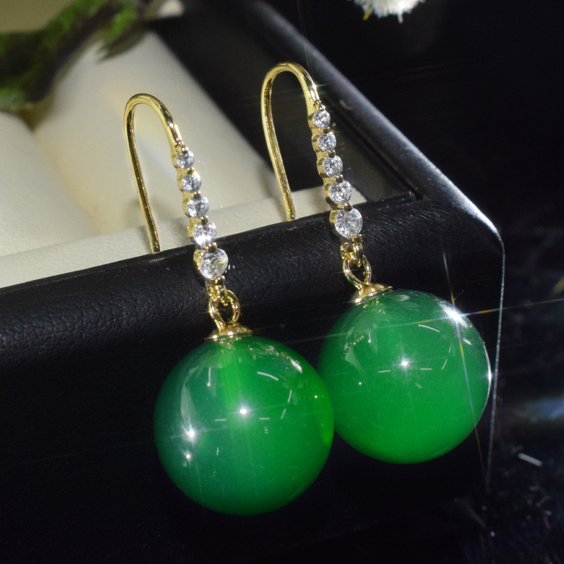 (2개) 자연 얼음 7K CHALCEDONY 귀 후크 새로운 중국 복고풍 빛 럭셔리 국가 스타일 아이스 마노 귀걸이 보석 라이브 공급