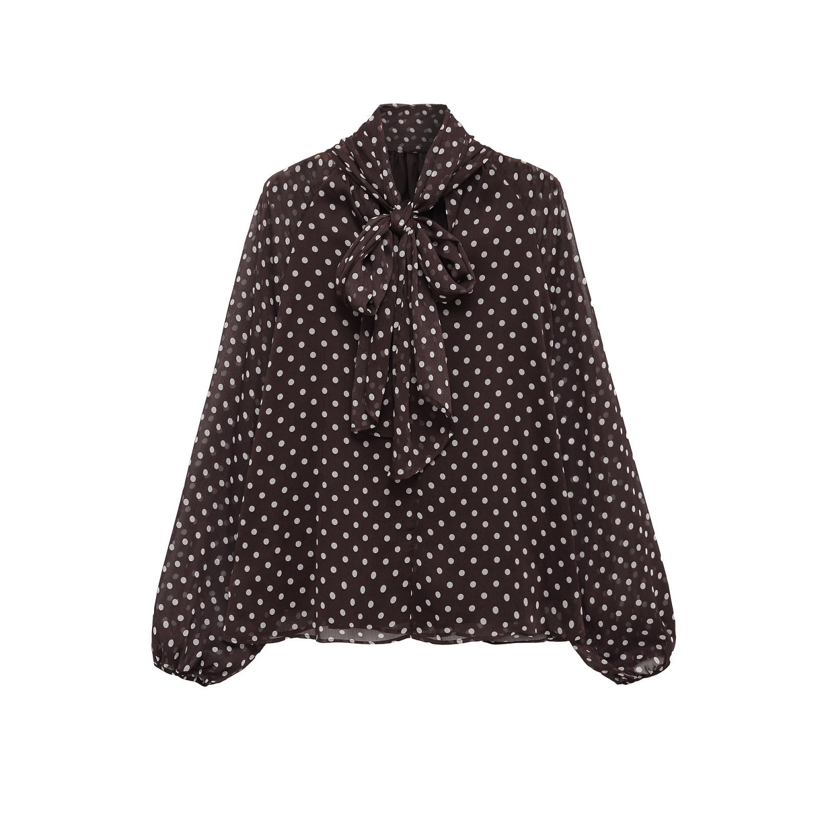 Women's French Polka Dot Long Sleeve Blouse Casual Loose Fit Tie Waist Top For Spring Style_voghion.com