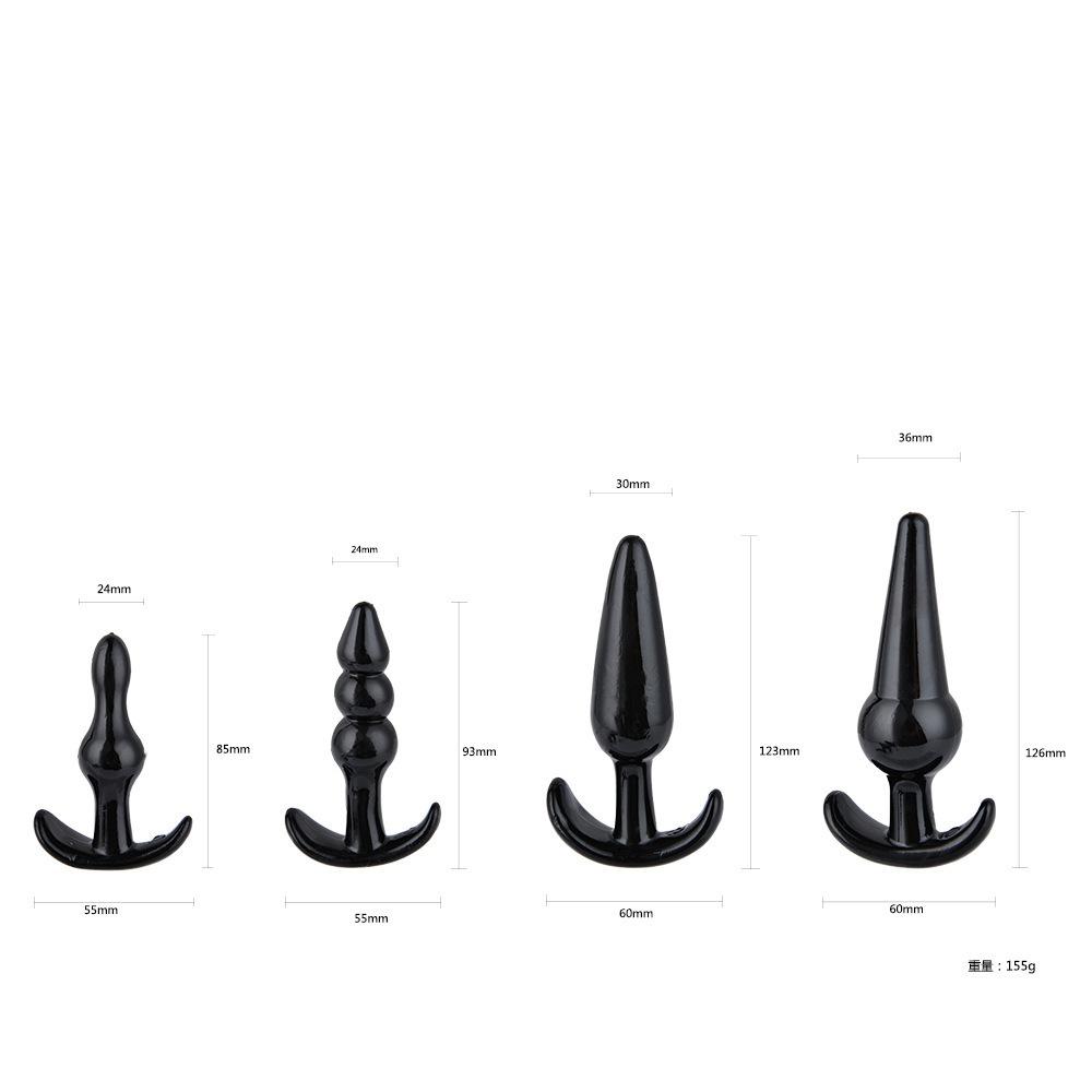 Four-Piece Anal Plug Bead Set, TPE, Purple, Graduated Sizes — detail image 19