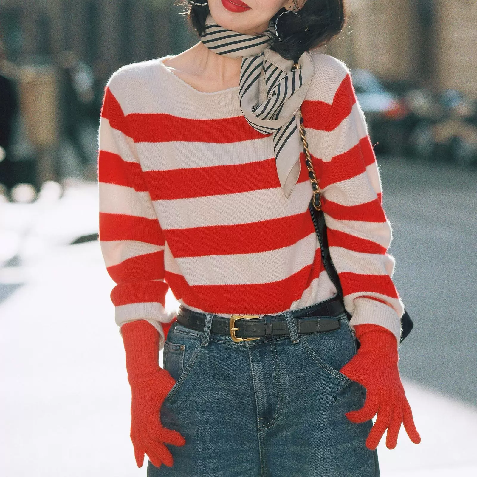 26早春新款羊毛撞色条纹针织衫新年绝美超好看的打底衫女毛衣上衣