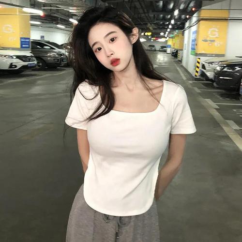 Women's Summer Short Sleeve T-Shirt Korean Style Slim Fit Concealing Casual Base Top for Unconventional Girls Pure Desire Hot Girl Top