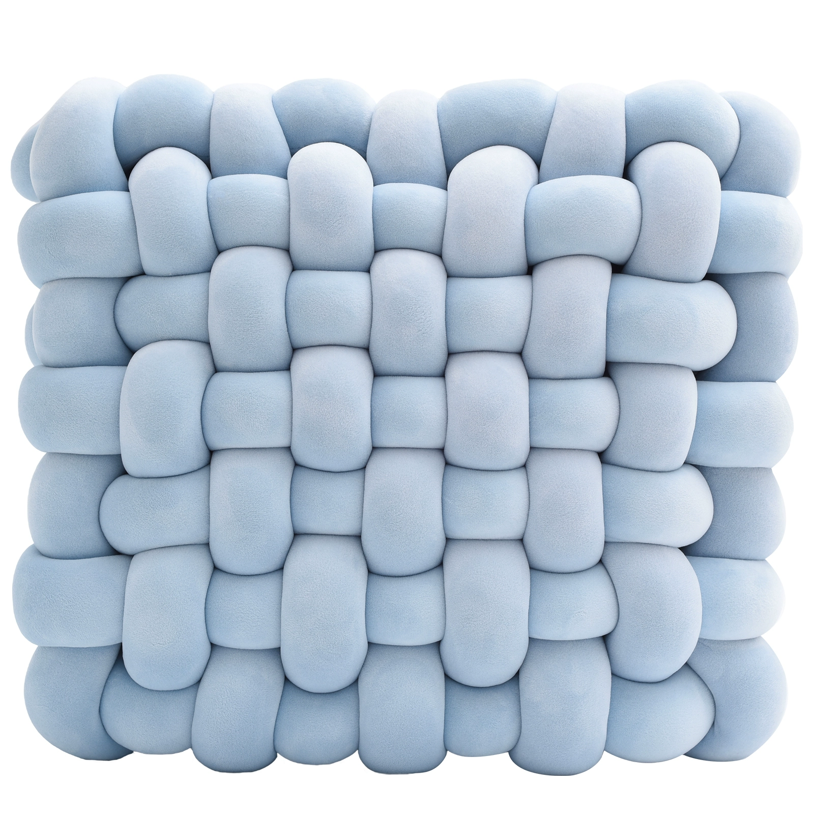 Modern and minimalistic woven sofa, blue pillow, high-quality style