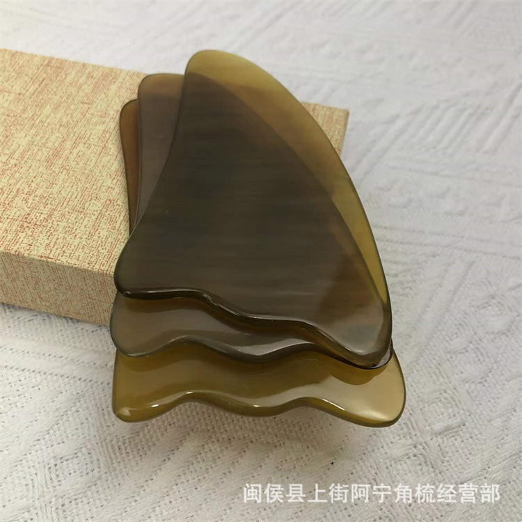 Natural Horn Gua Sha Board Triangle Massage Tool for Full Body Meridian Care 11cm x 6cm overview