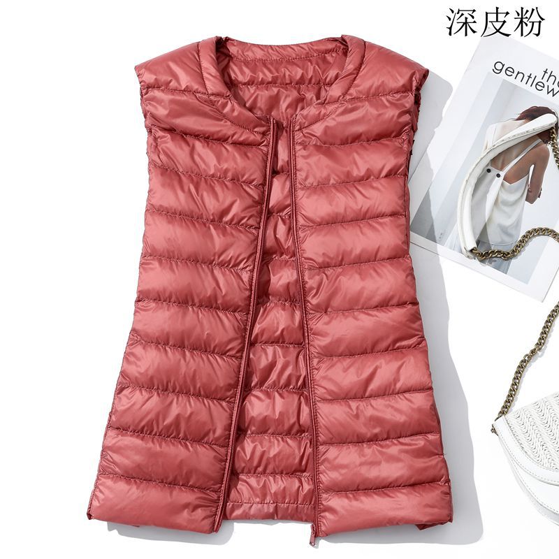 2021 round neck collarless short waistcoat women's light down vest sleeveless inner Vest Jacket for warmth