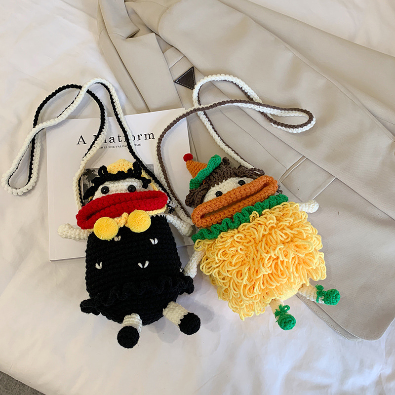 Douyin popolare salsiccia bocca grande bocca borsa per cellulare borsa fatta a mano all'uncinetto fai da te in lana per maglieria borsa divertente portachiavi_voghion.com