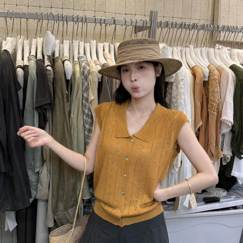 The Only One-Of-A-Kind Vi+ Summer Fashionable Simple Style Versatile Slim-Fit Single-Breasted Lapel Short-Sleeve Knit Shirt 98635