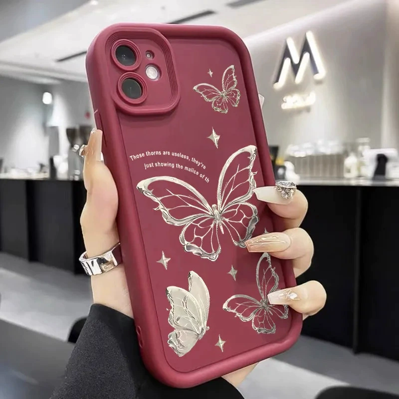Чехол для телефона (Samsung) — совместим с Galaxy A15/A55/S24 серия, серебристый дизайн бабочки, мягкая защита от падения