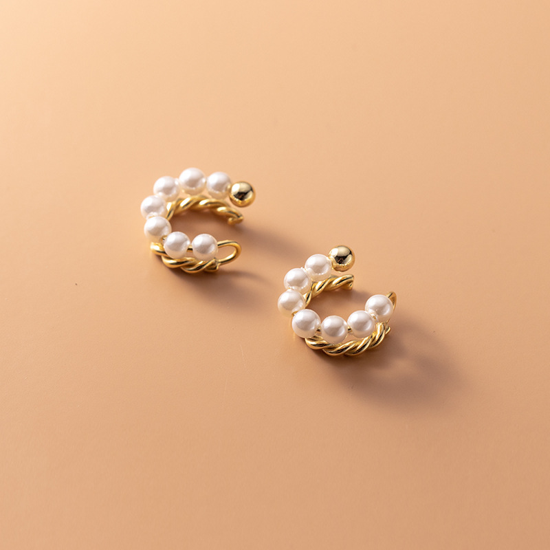 Eloch s925 plata francesa perla oreja hueso clips sin agujeros de oreja perlas sintéticas orejas de perlas torcidas M00453