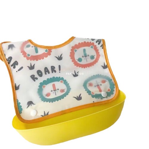 Cartoon detachable baby eating bib, waterproof, ultra-lightweight, outdoor use, wash-free, for toddlers, solid anti-spit-up bib