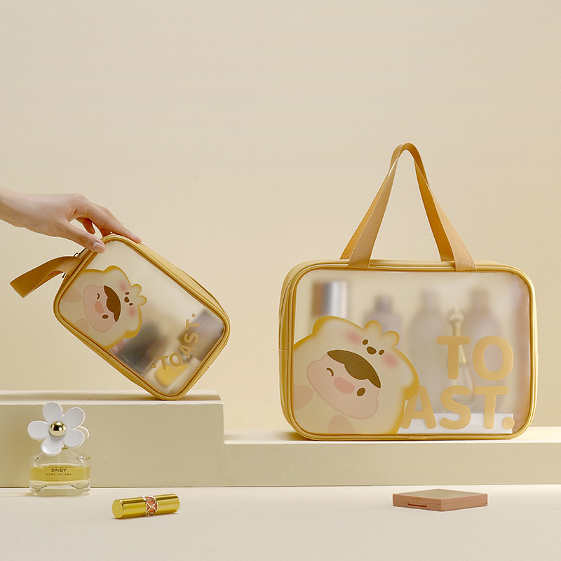 Bolsa de lavado portátil de gran capacidad Bolsa de cosméticos con doble asa PU Viajes grandes, artículos de tocador portátiles, almacenamiento de maquillaje