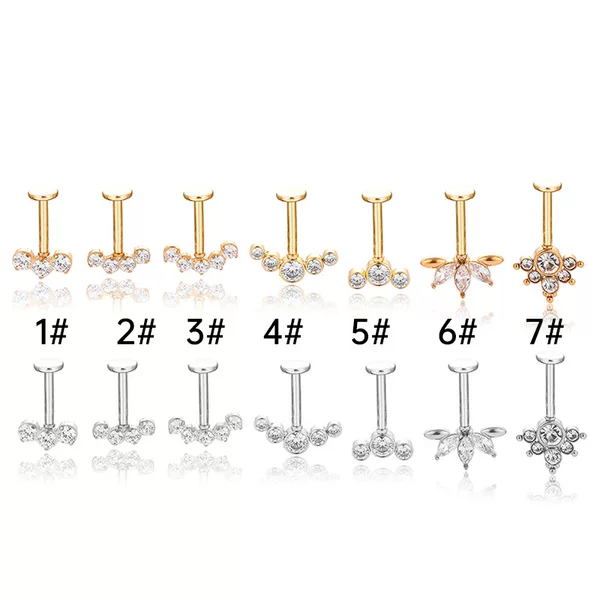 New European and American Style 316L Stainless Steel Vertical Flat-Bottomed Earlobe Piercing, Horse Eye Crown Cartilage Spiral Ear Stud
