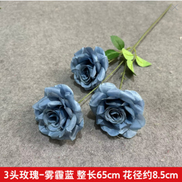 蓝色仿真花高级感逼真假花仿真玫瑰花婚庆婚礼装饰插花花束热销批|undefined
